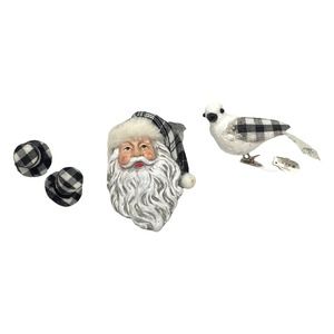 Black White Buffalo Check Santa Clause Snowman Hat Bird Christmas Ornament